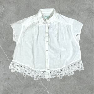 American Eagle Shirt Womens XS White‎ Boho Oversized Resort Lace Cutout  NWT